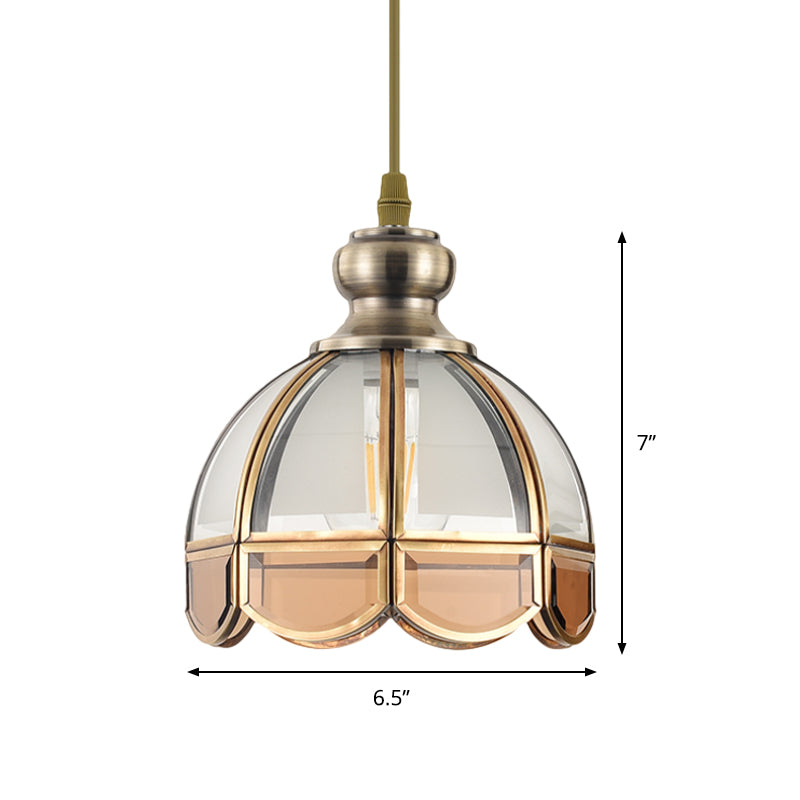 Dome Stairway Hanging Pendant Lamp Vintage Clear/Beige Glass 1 Head Nickel Ceiling Suspension Light