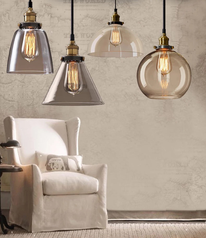 Retro Industrial 1 Lámpara de luz Lámpara de lámpara Alezo a mano iluminación colgante de vidrio para sala de estar