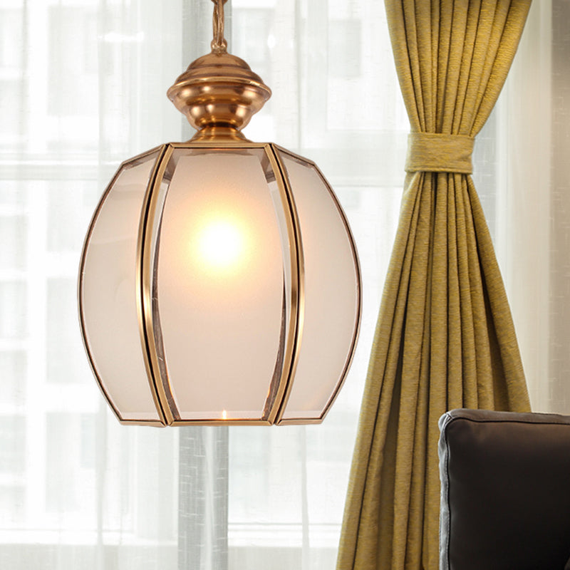 White Glass Lantern Hanging Lighting Traditional 1 Head Restaurant Suspension Pendant Lamp