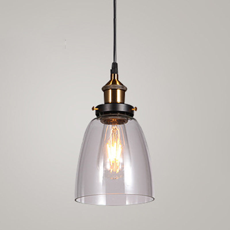 Clear Glass Shade Hanging Ceiling Light  Industrial Vintage Brass 1 Light Restaurant Down Lighting