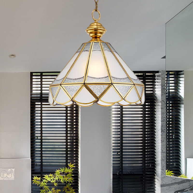 Gold Scallop Pendant Lamp Traditional Frosted Glass 1 Light Living Room Ceiling Light Fixture