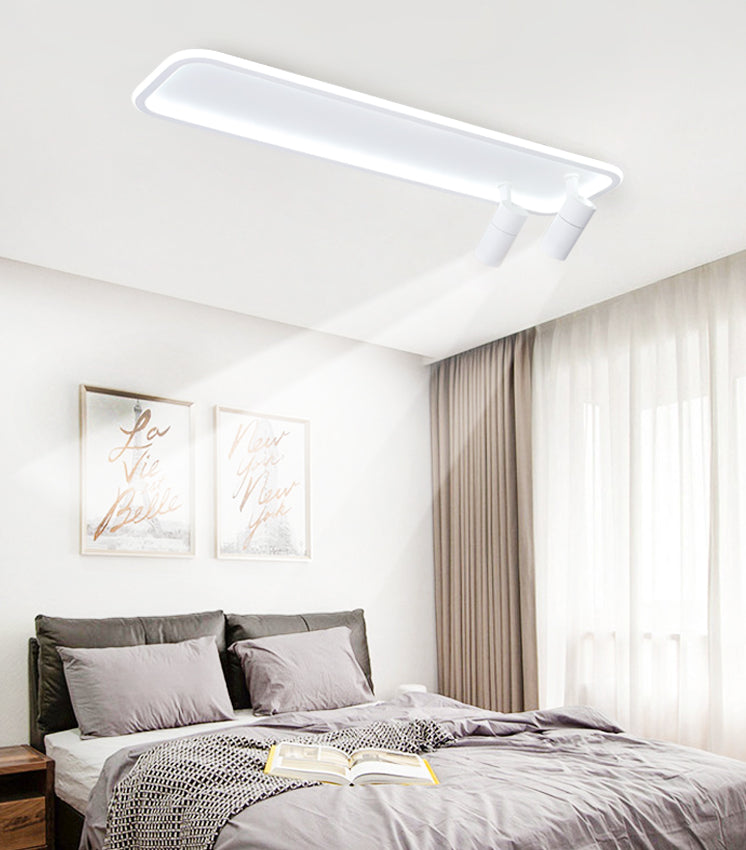 2-Light Rectangular LED Semi Flush Mount in Modern Minimalist Style Aluminium Ceiling Light in White