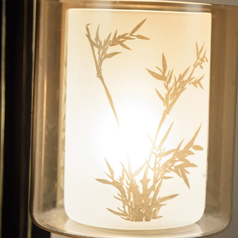 Luz de pared de cilindro negro estilo tradicional vaso ámbar 1 sala de estar ligera con placa posterior de metal