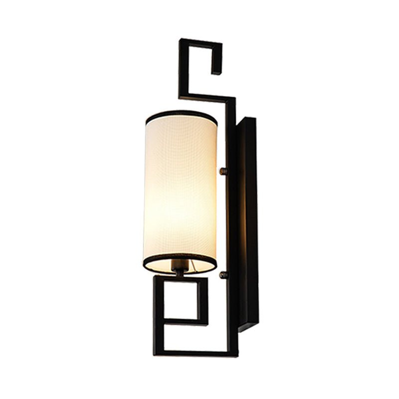 1 Light Sconce Light Fixture Classic Cylinder Metal Wall Mount Lighting in Black/Gold with Fabric Shade