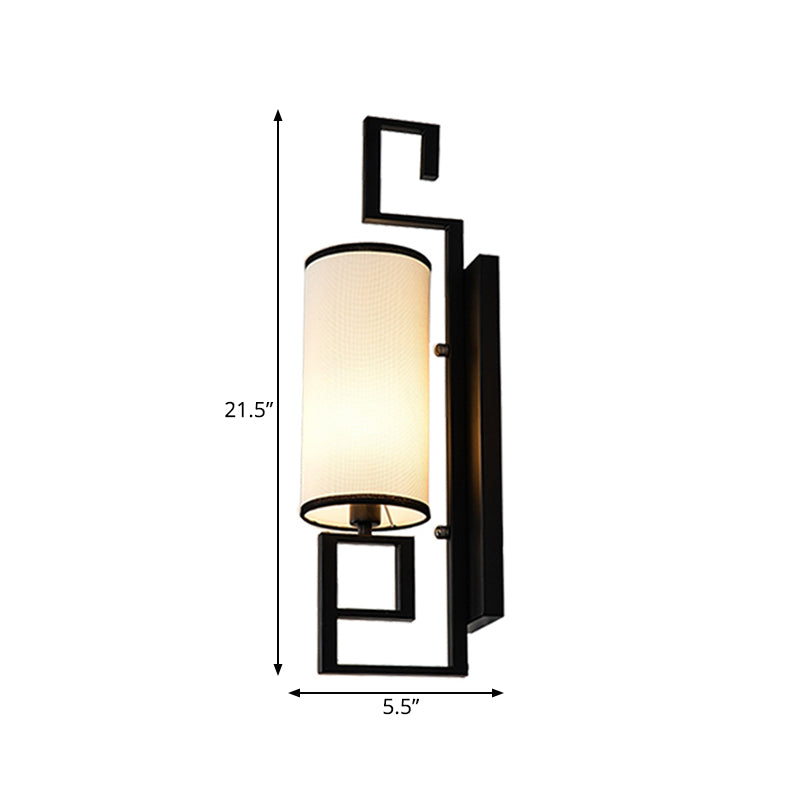 1 Light Sconce Light Fixture Classic Cylinder Metal Wall Mount Lighting in Black/Gold with Fabric Shade