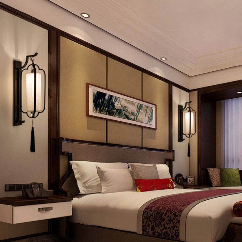 14,5 "/16" largo 1 idea di illuminazione da parete del cilindro leggero classico in tessuto nero lampada da corridoio per corridoio