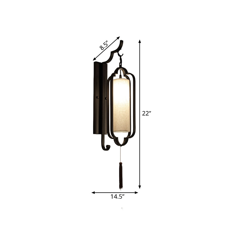 14.5"/16" Wide 1 Light Cylinder Wall Lighting Idea Classic Black Fabric Sconce Light Fixture for Corridor