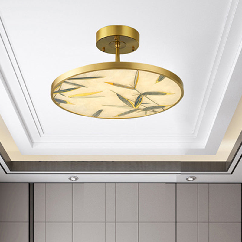 16 "/23,5" largo 1 luce semifulcata leggera leggera tradizionale bidone del soffitto in vetro rotondo in oro