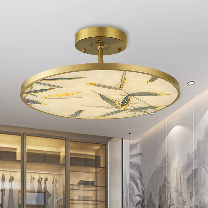 16 "/23,5" de large 1 Light Semi Flush Mount Light Traditionnel Round Grosted Glass Plafond Ayémat en or