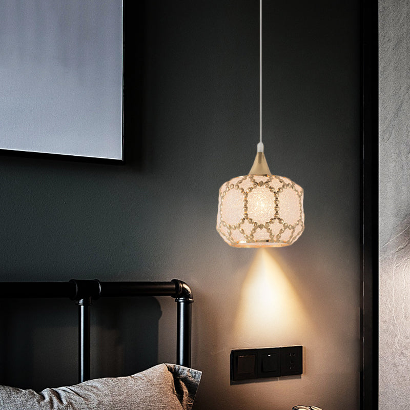 White 1 Light Hanging Pendant Traditional Plastic Dome/Drum/Wide Flare Suspension Lamp for Dining Room