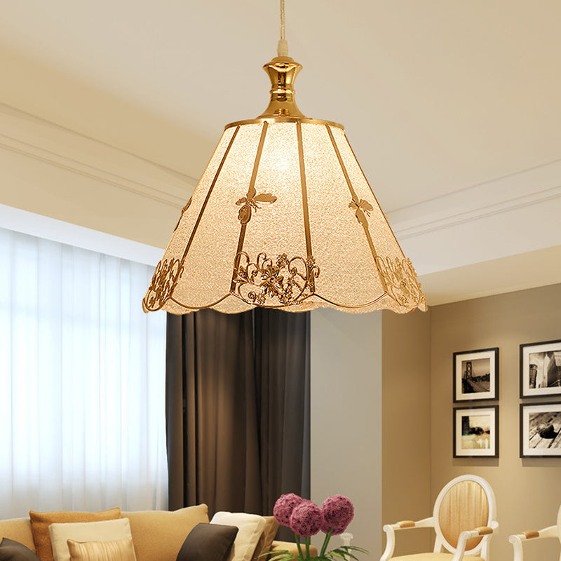 Plastic Gold Pendant Lighting Fixture Triangle/Flower/Wide Flare 1 Light Traditional Hanging Ceiling Light