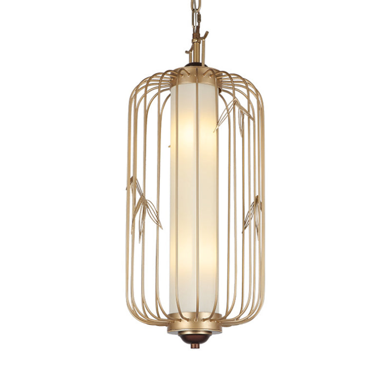 Birdcage comedor de comedor iluminación clásica metal elegante 2 luces 2 luces doradas luz de techo colgante