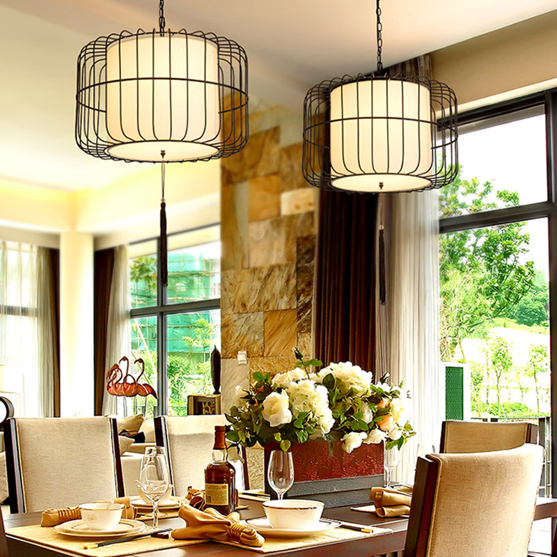 16"/19.5" Wide Fabric Black Hanging Pendant Lantern 1 Light Traditional Stylish Down Lighting