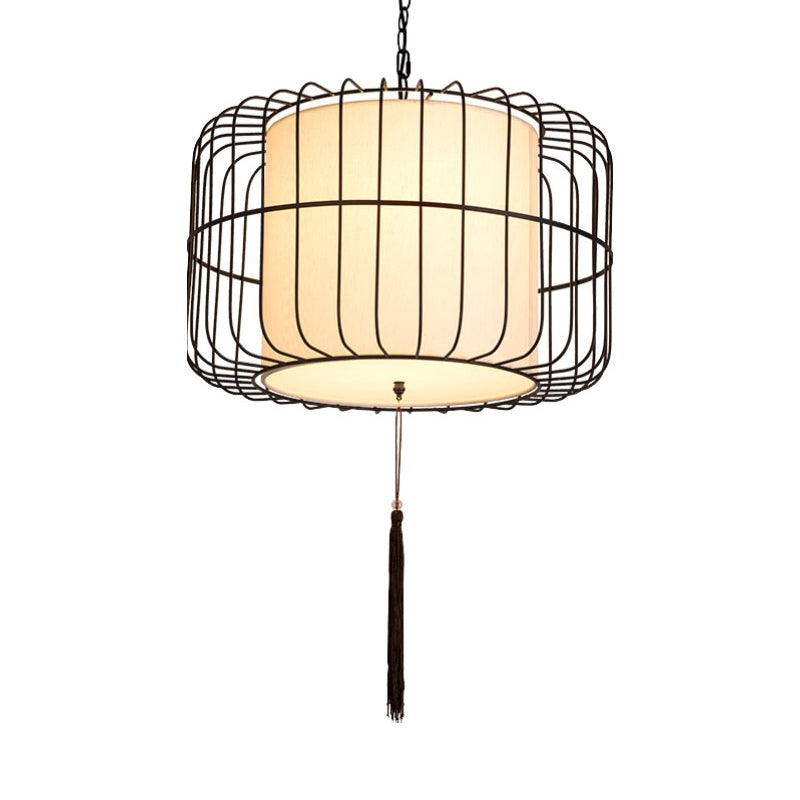 16 "/19,5" de large tissu noir suspension pendante lantern 1 éclairage élégant traditionnel éclairage vers le bas