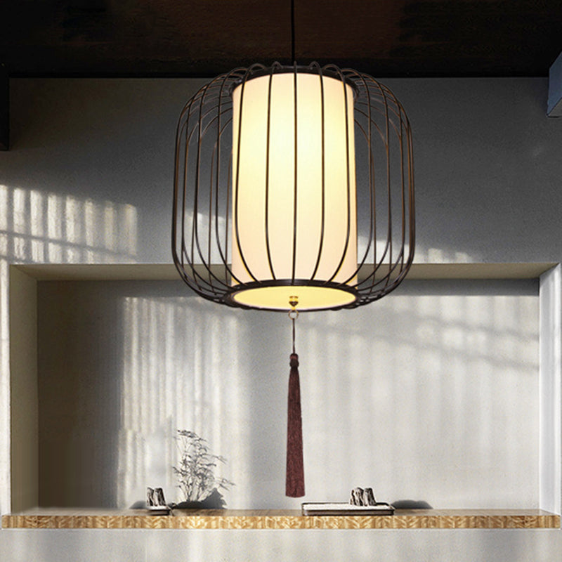 Lámpara de colgante de linterna de tela de 12 "/14" de ancho Classic 1 Light Sala de estar Kit de luz colgante en blanco