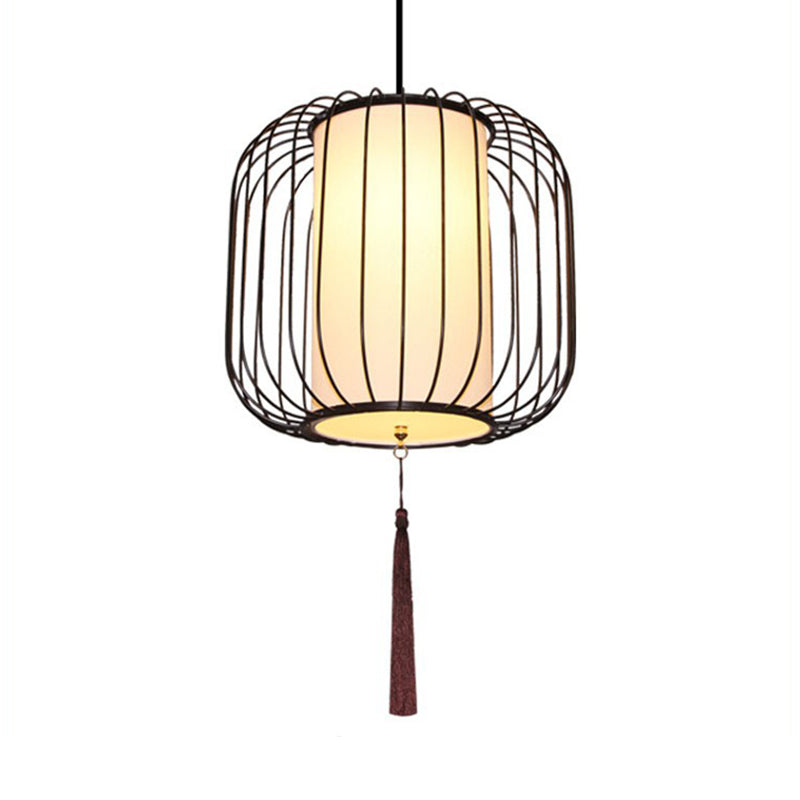 Lámpara de colgante de linterna de tela de 12 "/14" de ancho Classic 1 Light Sala de estar Kit de luz colgante en blanco
