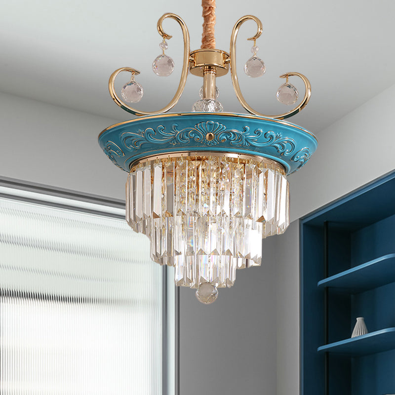 3 niveles Tri-lado de la varilla de cristal Luz Estilo simple 3/5 Cabezas Blue Techo Luz de luz Fixture