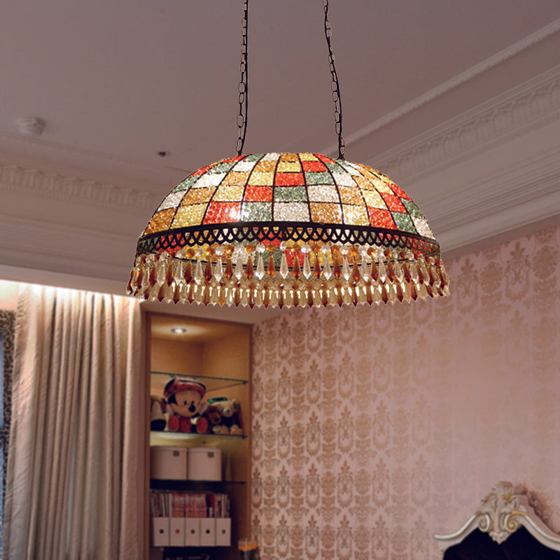2 Heads Crystal Drop Ceiling Suspension Lamp Southeast Asian Style Black Dome Living Room