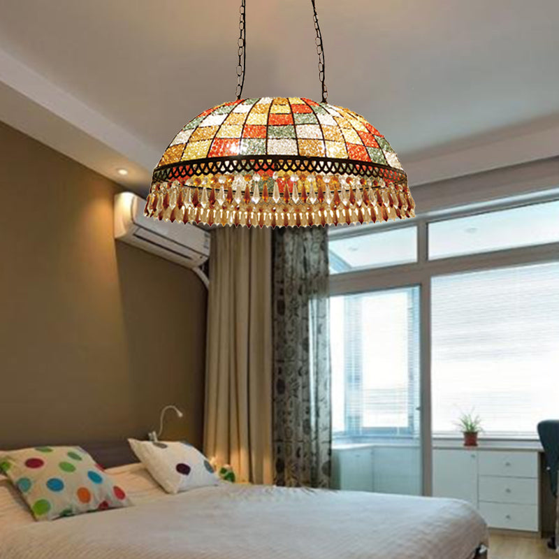 2 Heads Crystal Drop Ceiling Suspension Lamp Southeast Asian Style Black Dome Living Room