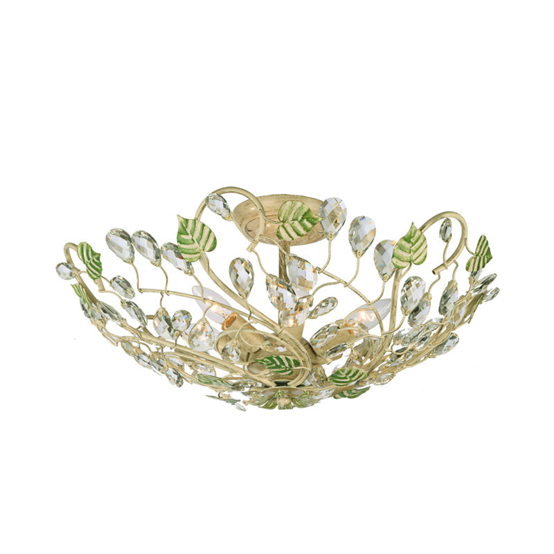 Dome Leaf Crystal Semi Flush Mount lampe 6 lumières Livrés plafond Light in Gold