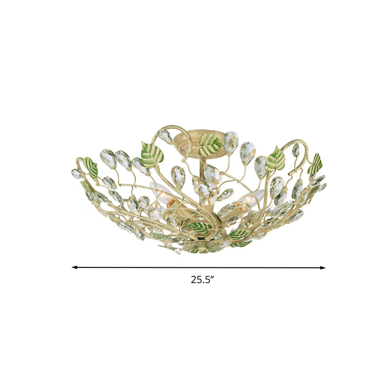Dome Leaf Crystal Semi Flush Mount lampe 6 lumières Livrés plafond Light in Gold