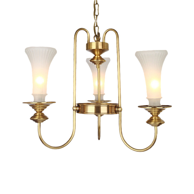Lámpara de lámpara de lámpara de forma floral dorada vidrio blanco colonial 3/6/8 cabezas salón de estar lámpara de colgar kit