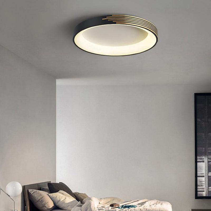 Drum Ceiling Light Modern Metal Black LED Flush Mount Light Fixture for Bedroom, 12"/18"/23.5" Wide