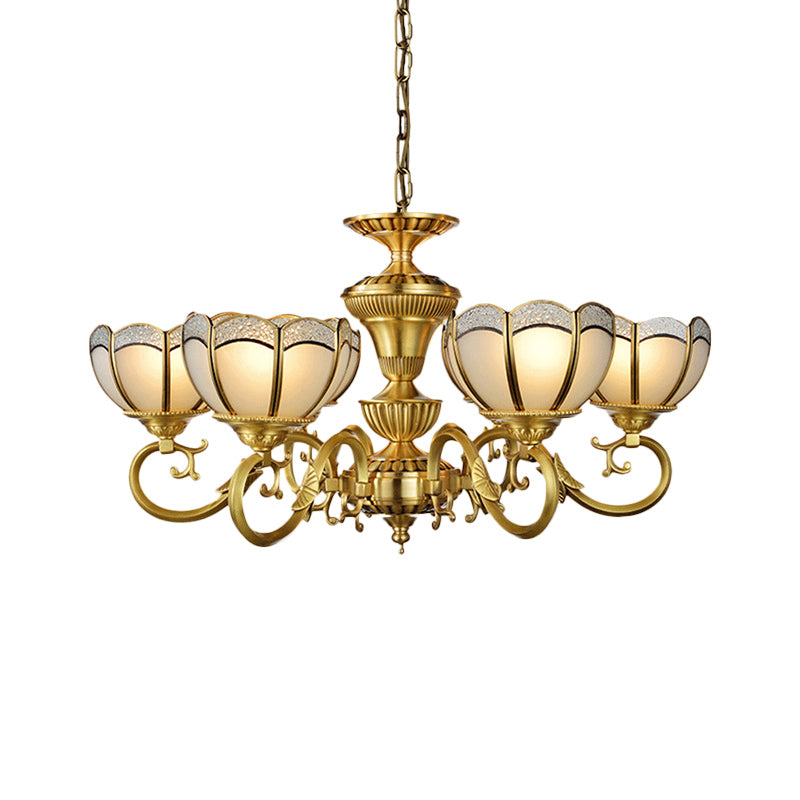 6 luci lampadario lampada a ciondolo a sospensione coloniale sospensione soffitto in oro con ciotola glassata in vetro