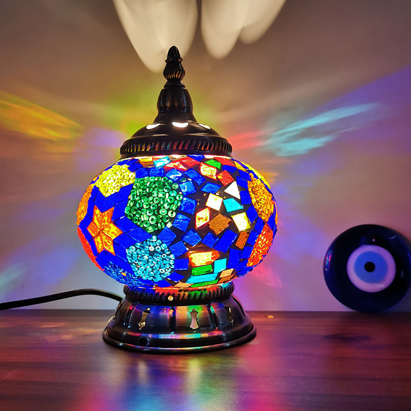 Globe Lampe de table de chevet en vitrail marocain à 1 lumière pour chambre à coucher, bronze