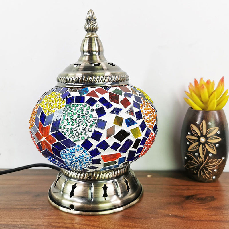 Globe Lampe de table de chevet en vitrail marocain à 1 lumière pour chambre à coucher, bronze