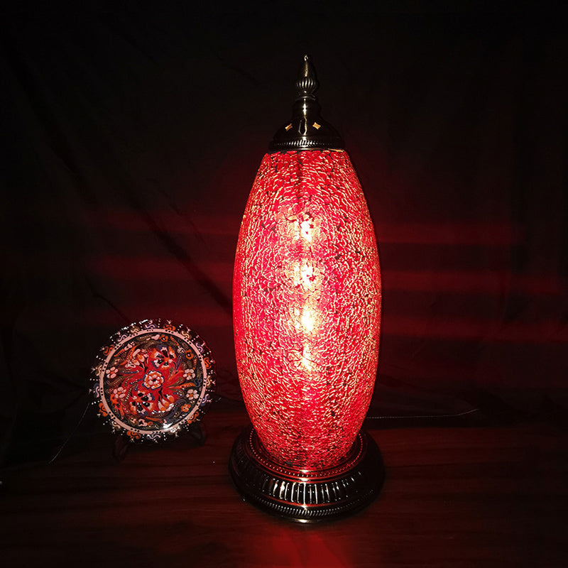 Lampada da comodino ellittica per camera da letto Lampada da lavoro a testa singola in vetro craquelé rosso marocchino per camera da letto