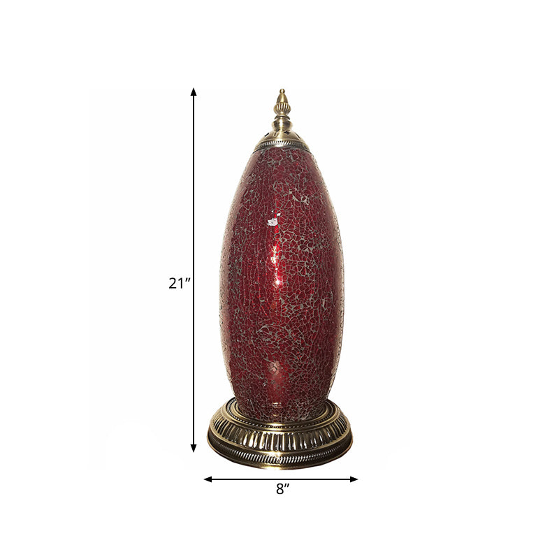Lampada da comodino ellittica per camera da letto Lampada da lavoro a testa singola in vetro craquelé rosso marocchino per camera da letto