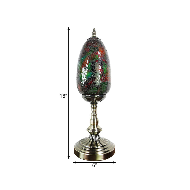 Lampada da tavolo a luce singola in bronzo Lampada da scrivania con paralume ovale in vetro colorato turco per camera da letto