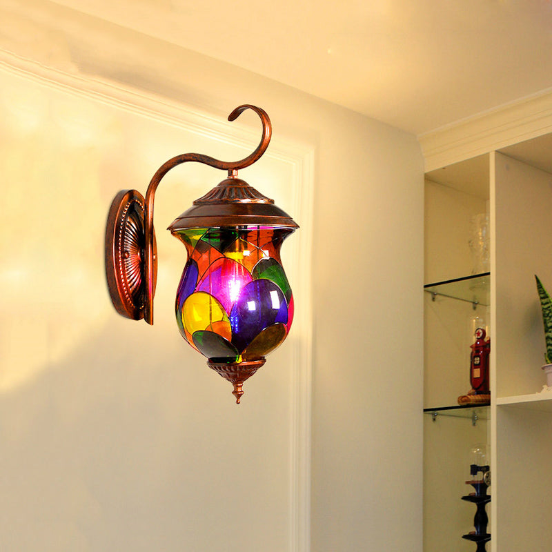 Weathered Copper Urn Shaped Wall Lighting Fixture Vintage Metal 1 Light Indoor Sconce