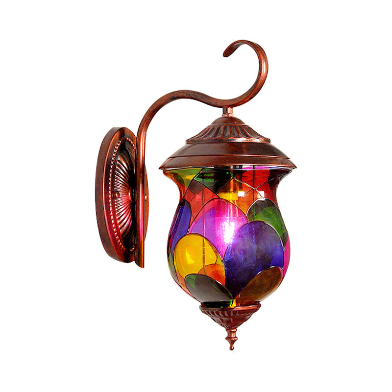 Weathered Copper Urn Shaped Wall Lighting Fixture Vintage Metal 1 Light Indoor Sconce