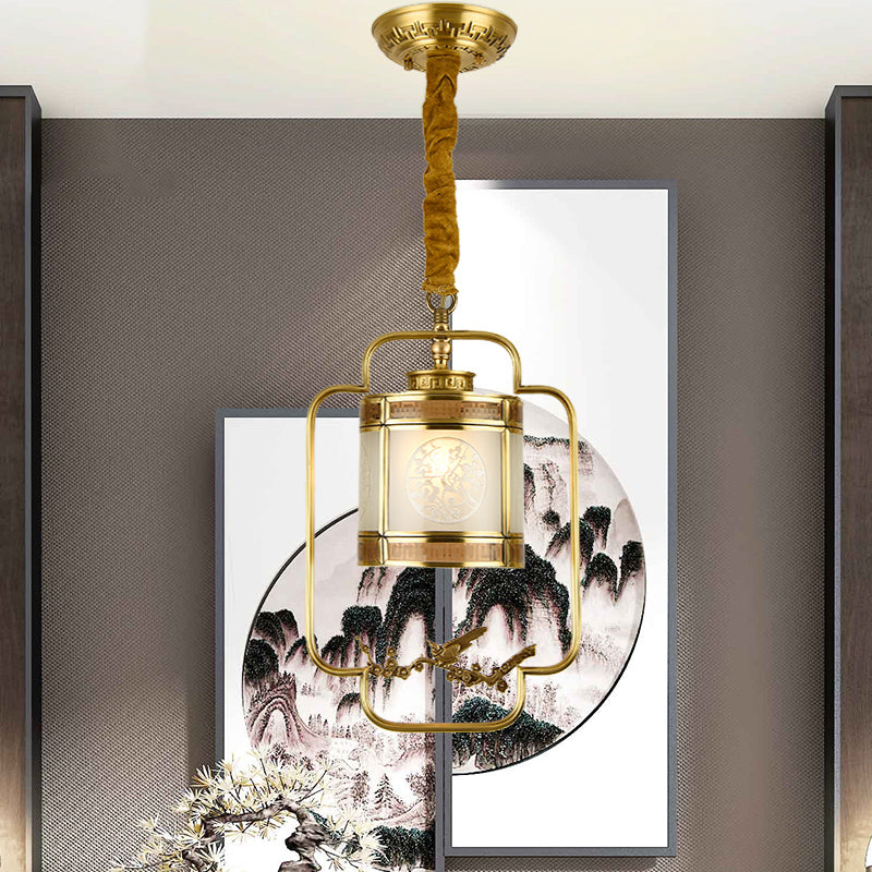 1 Light Metal Pendant Lighting Classic Style Brass Cylinder Corridor Hanging Lamp Kit