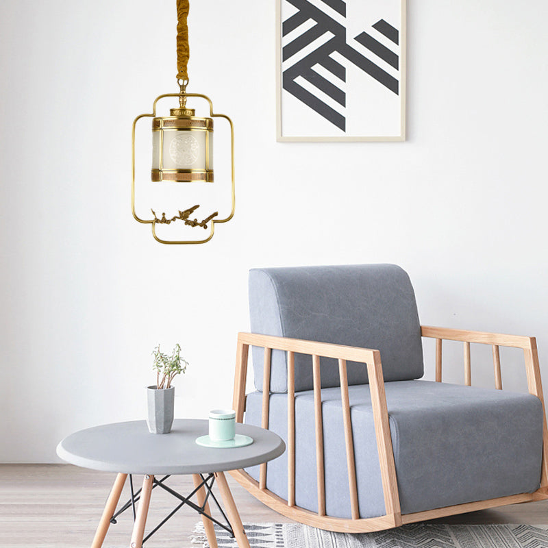 1 Light Metal Pendant Lighting Classic Style Brass Cylinder Corridor Hanging Lamp Kit