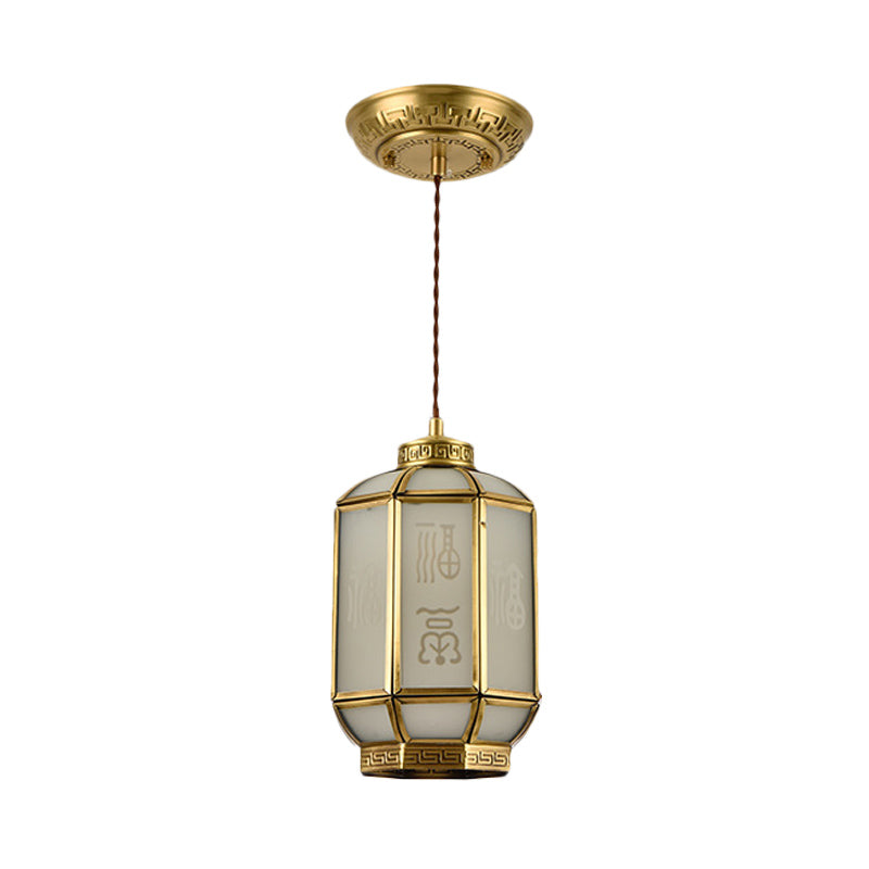 Lámpara colgante de latón de latón de lanternal con corredor con tono de vidrio esmerilado