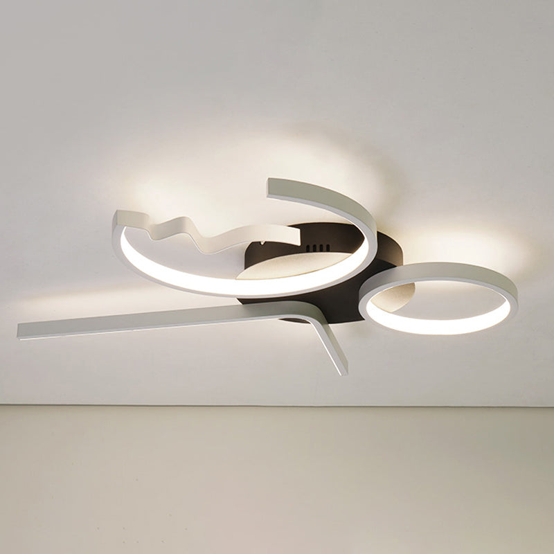 Acrylic Geometric Flush Mount Lighting Contemporary 3/4 Lights Black/White Ceiling Fixture in Warm/White Light