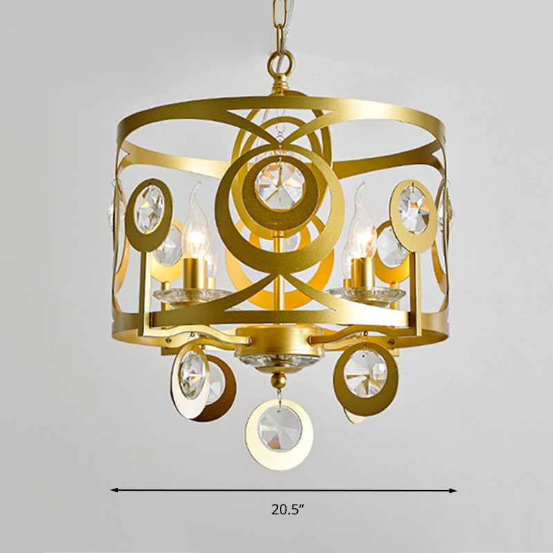 Round Bedroom Hanging Chandelier Postmodern Crystal Encrusted 4/6 Lights Gold Ceiling Pendant
