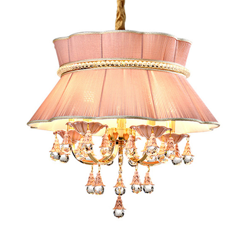 Kit d'éclairage de candélabre moderne 5 têtes de crêpe en cristal goudron en bleu / rose avec de l'ombre en tissu