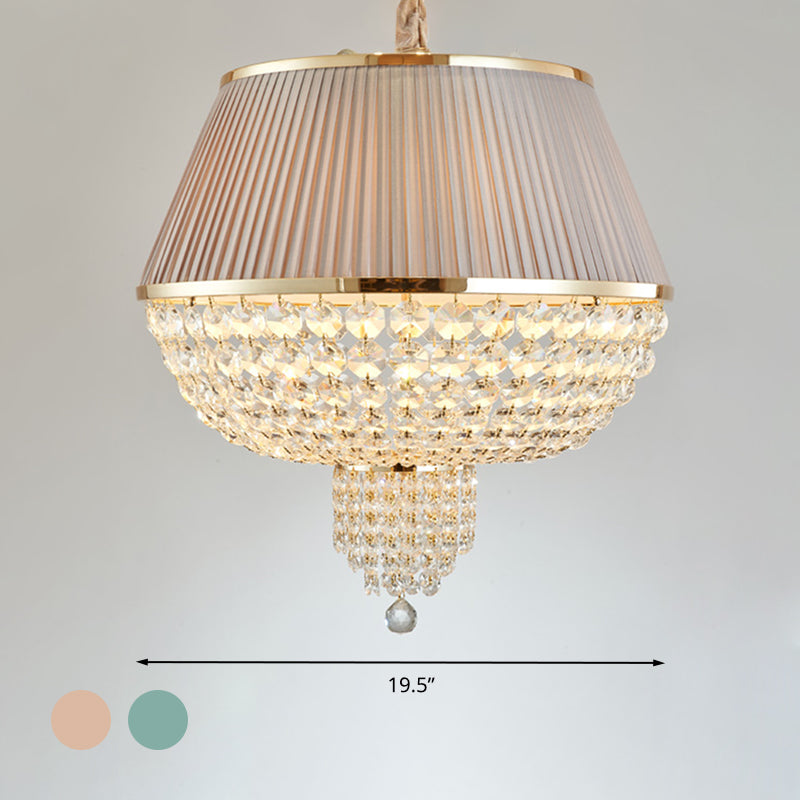 5 lumières Lumières de plafond en dôme simple style bleu / gris Crystal Strand Pendant Light