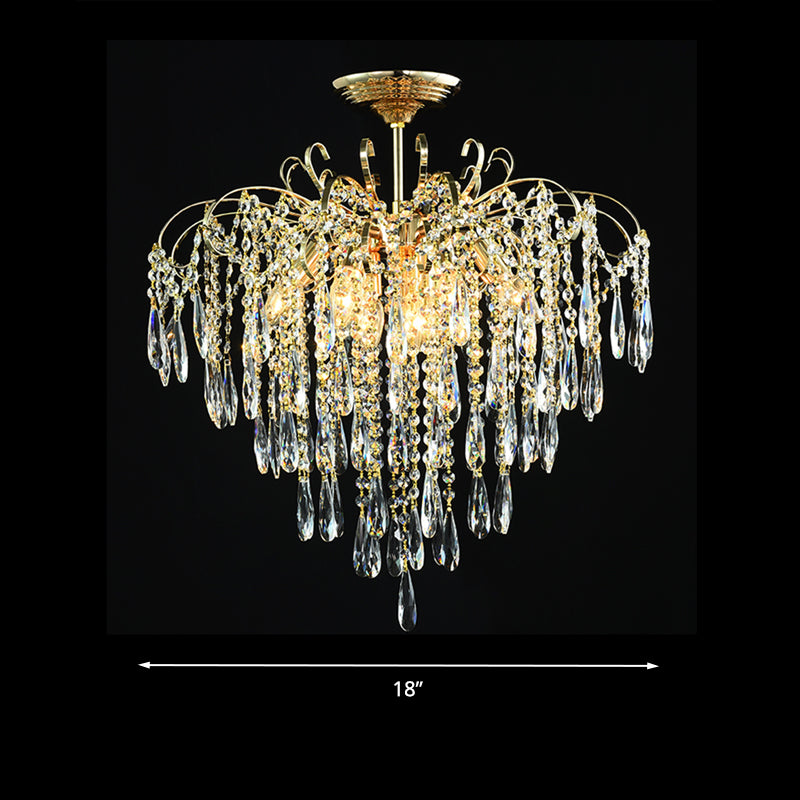 Cascade Clear Crystal Drop Plafond gemonteerd licht eenvoudig stijl goud 18 "/19,5" brede LED semi -flush light armatuur