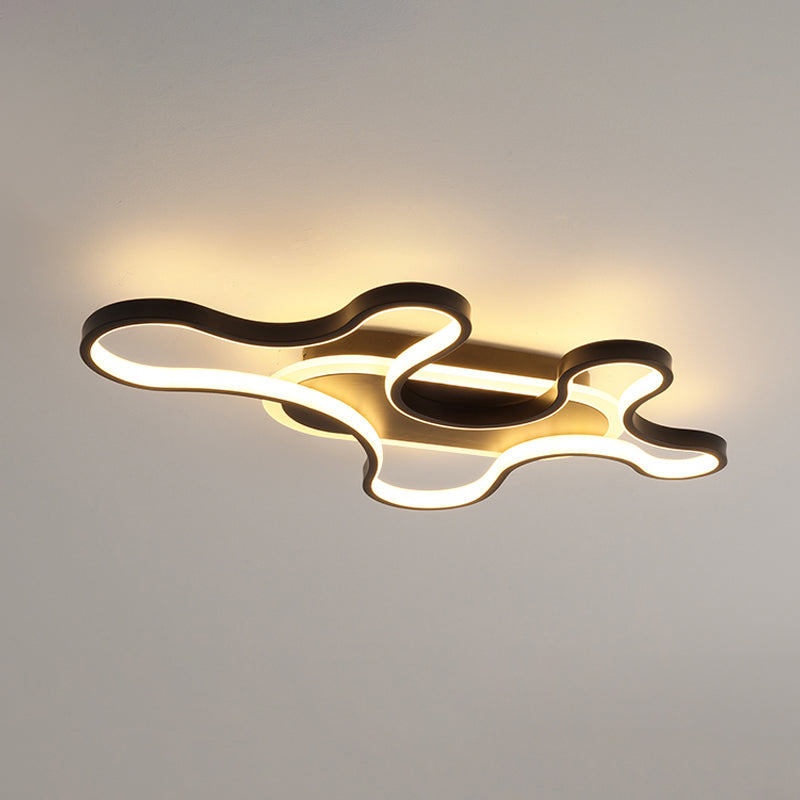 Black Curved Flush Mount Fixture Minimalist Acrylic LED Ceiling Lamp in Warm/White Light