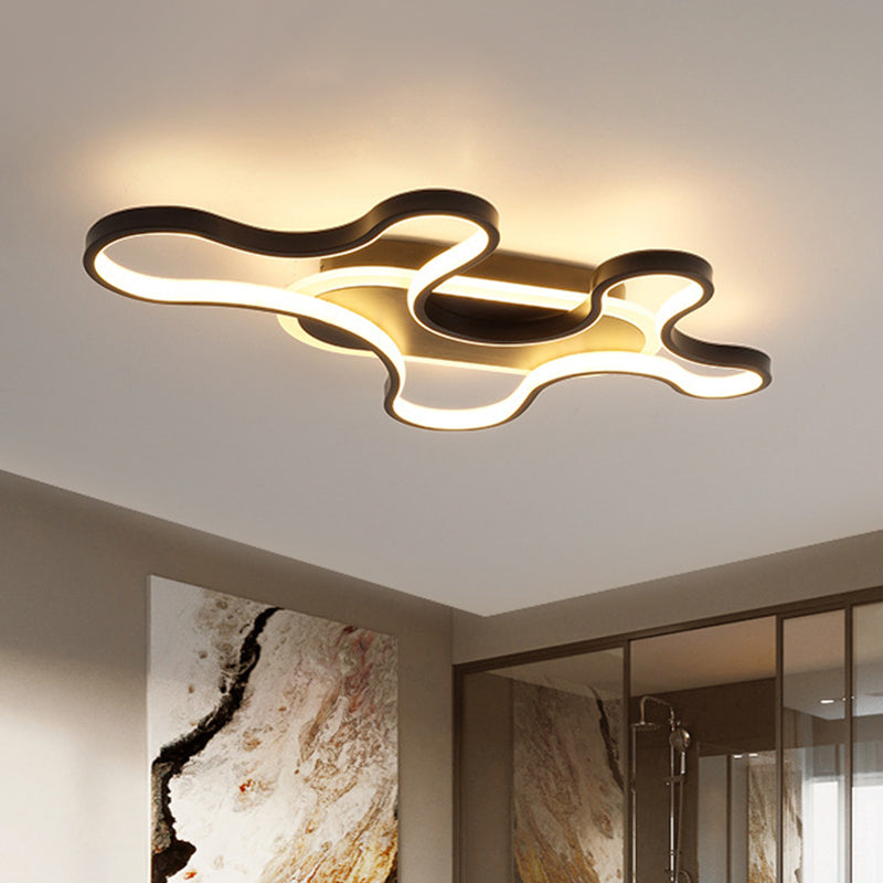 Black Curved Flush Mount Fixture Minimalist Acrylic LED Ceiling Lamp in Warm/White Light