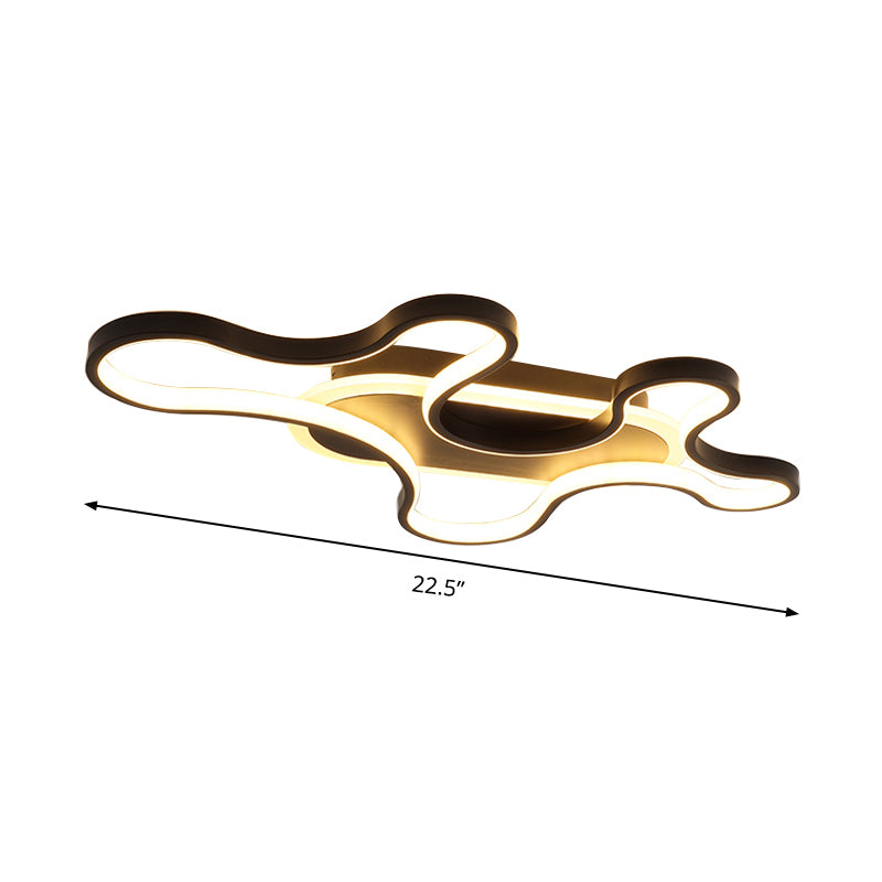 Black Curved Flush Mount Fixture Minimalist Acrylic LED Ceiling Lamp in Warm/White Light
