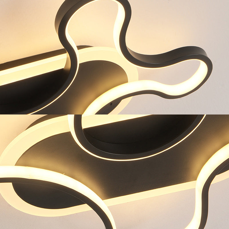 Black Curved Flush Mount Fixture Minimalist Acrylic LED Ceiling Lamp in Warm/White Light