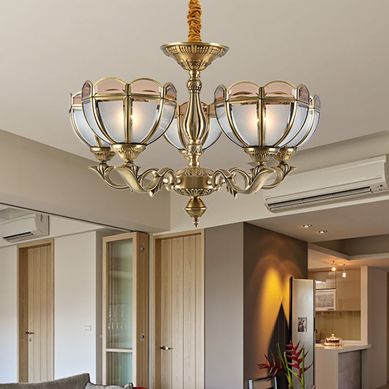 Beige Glass Glass Gold Lampadario Luce Dome 5/6 Bulbi colonialista Ampiccante Luce del soffitto appeso