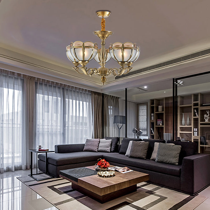 Beige Glass Glass Gold Lampadario Luce Dome 5/6 Bulbi colonialista Ampiccante Luce del soffitto appeso
