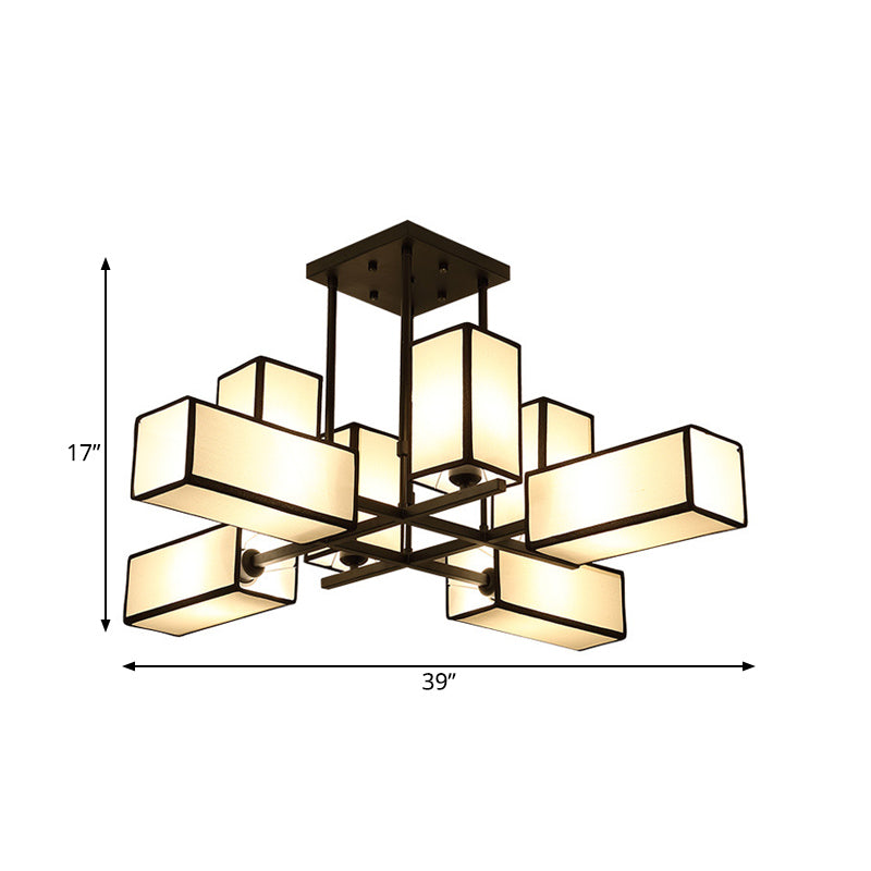 Traditional Rectangle Semi Flush Mount 8/10/12 Lights Metallic Ceiling Lighting in Black/Brass